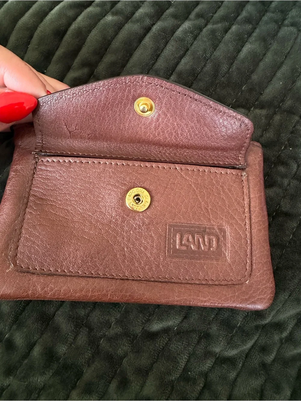 Vintage-LAND Cognac Leather Zip Card Wallet with Front Flap Pocket-NWT